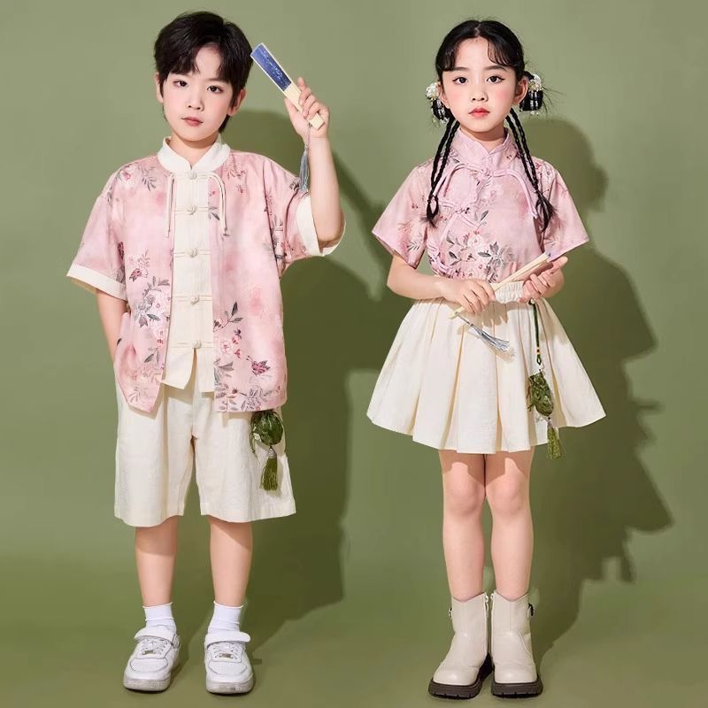 六一儿童节汉服演出服中国运动会合唱班服幼儿园女童表演套装服装June 1 Childrens Day Hanfu Performance Chinese Games