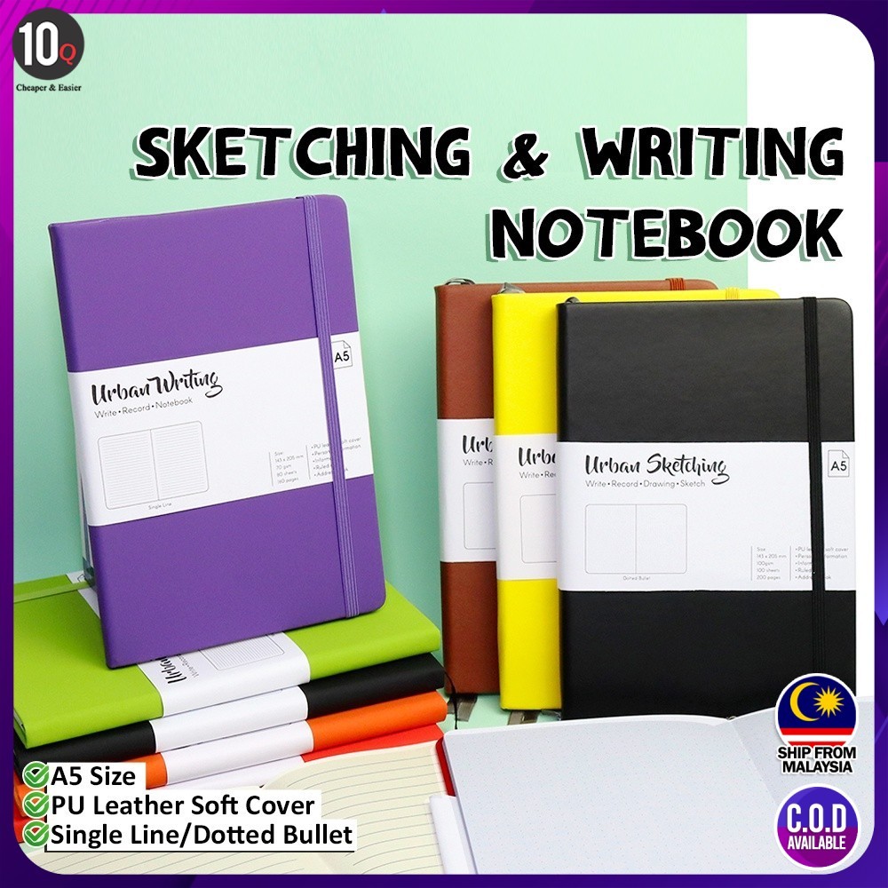 SSD A5 PU Leather Notebook 100gsm 100pages Urban Sketching Writing Buku Nota Bleedproof Journal Stationery Alat Tulis