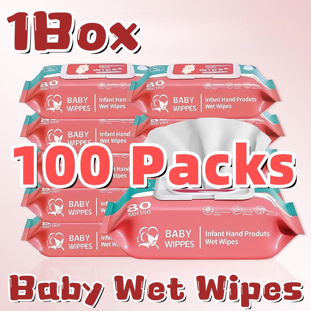 1Box/100Packs Baby Wipes Wet Wipes Alcohol Free Wipes Soft And Comfortable Wet Wipes Baby Wet Wipes