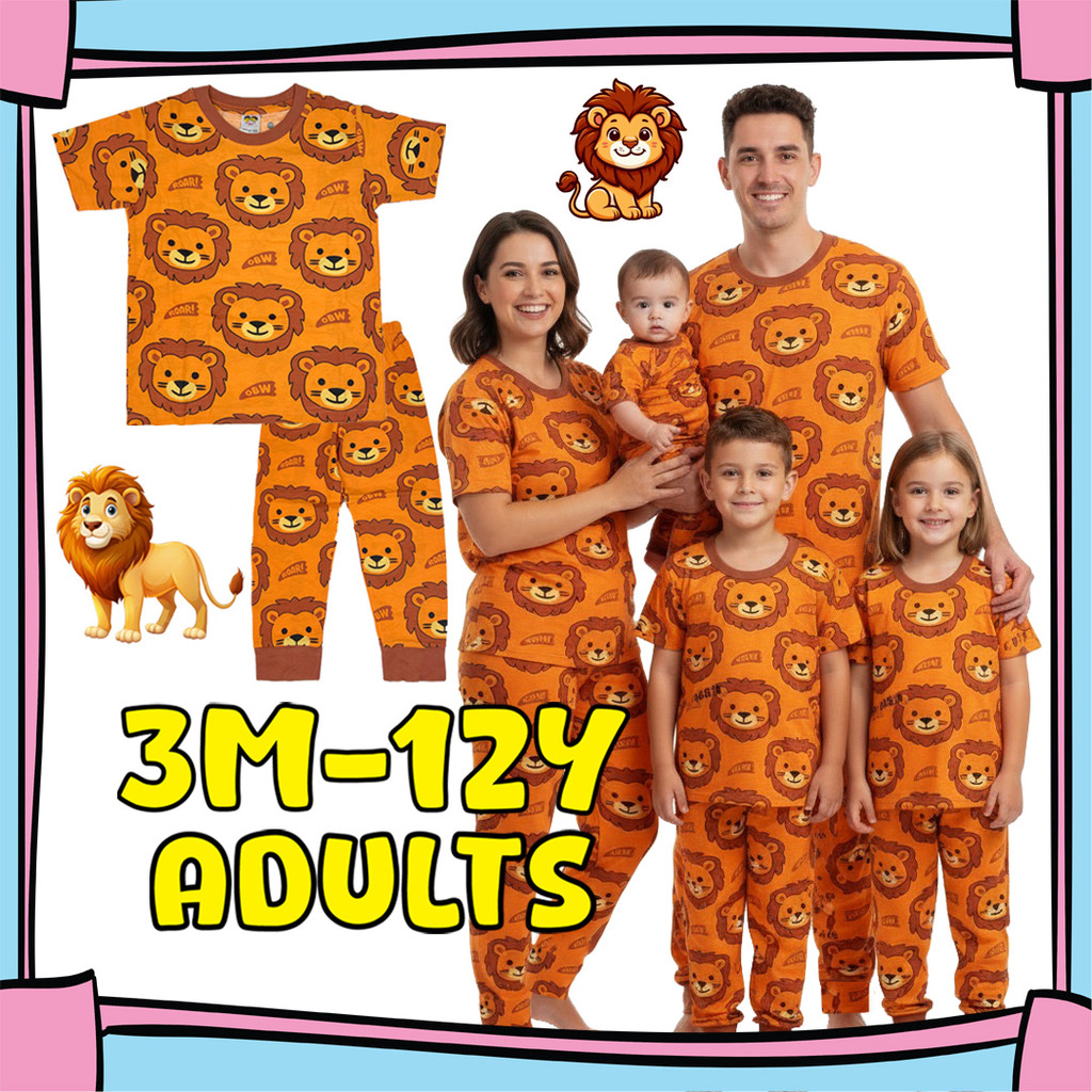 (3M-Adult) OBW Orange LION ROAR Pajamas Cotton Kids Sedondon Pyjamas Sleepwear Boy Baju Tidur Budak Lelaki Family Dewasa