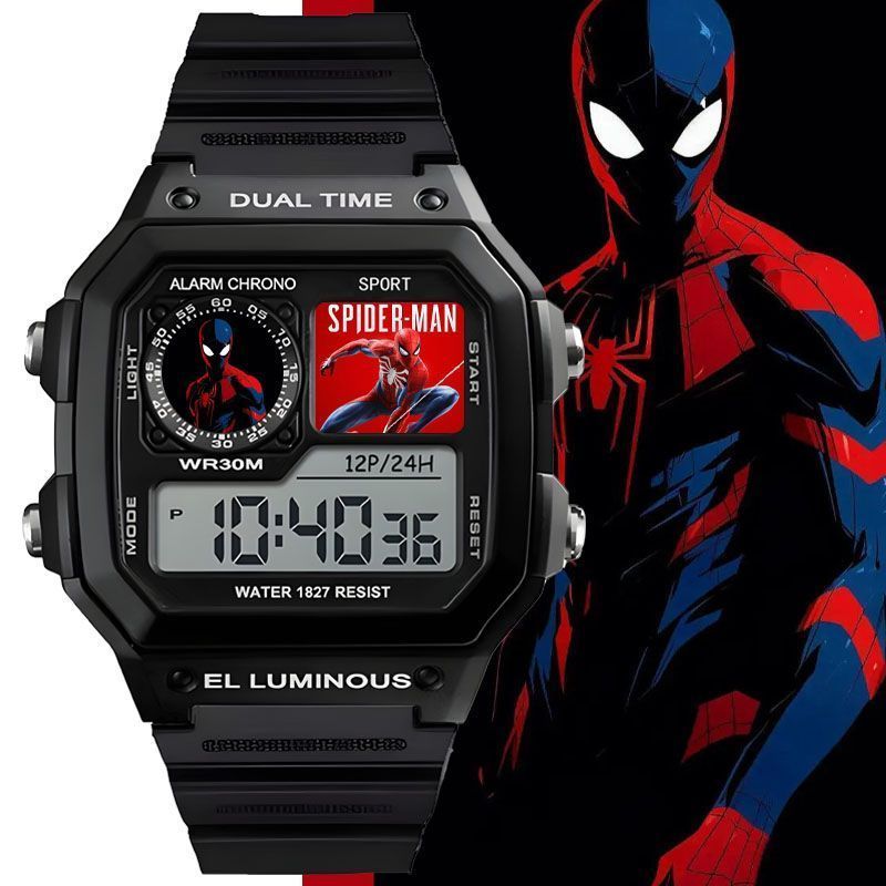 Marvel Movie Spider-Man Merchandise Student Electronic Watch Shock-resistant Silent Alarm Clock Luminous