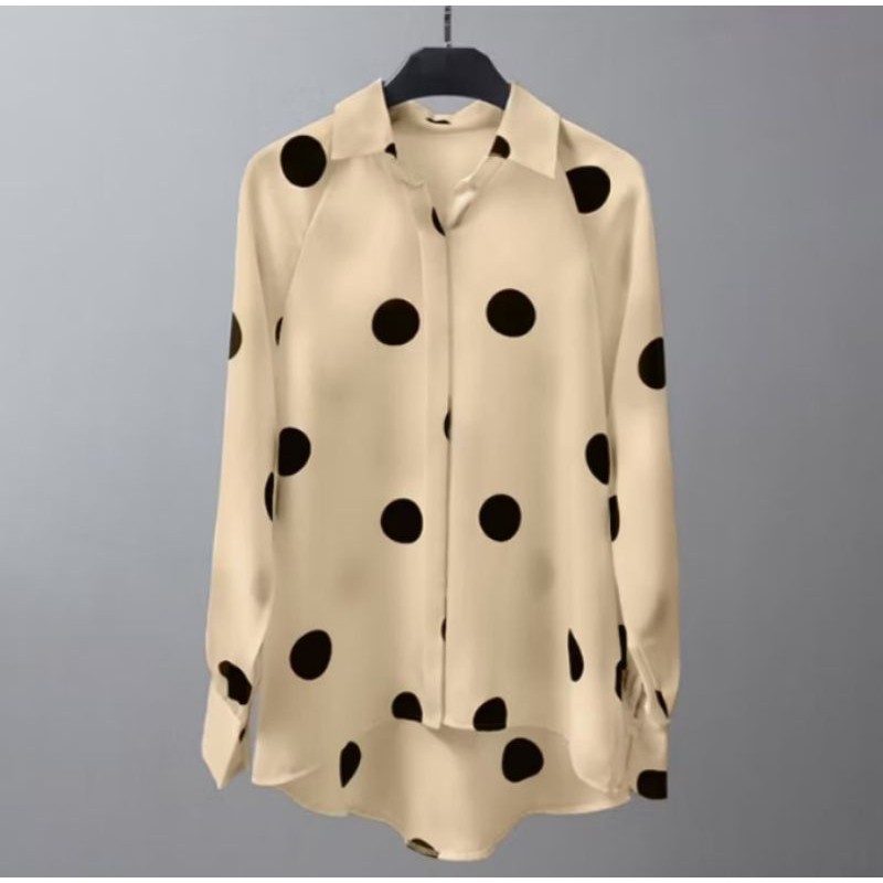 2026BLOUSE POLKADOT TEMA RETRO WOMEN LONG SLEEVE POLKA DOT TURN-DOWN COLLAR BUTTON CUFF BLOUSE