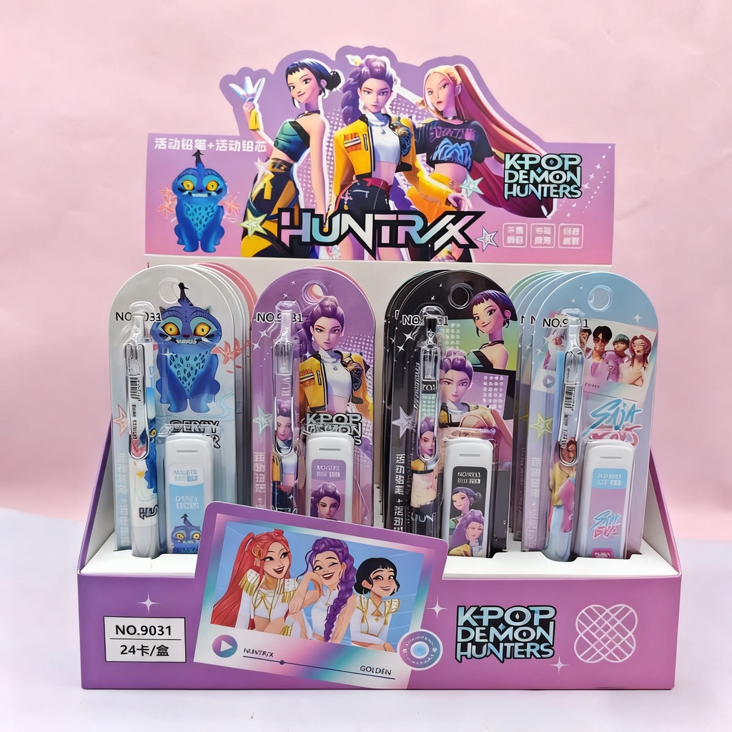 Kpop Demon Huntrix Mechanical Pencil Demon Hunters Rumi Pattern Gel Pen Set Student Stationery Kids Gift 猎魔女团按动铅笔
