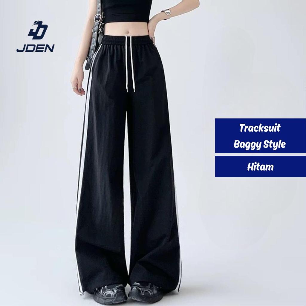 JDEN Seluar Tracksuit Baggy 3 Line Unisex Kain Parachute Viral Lelaki Perempuan Style