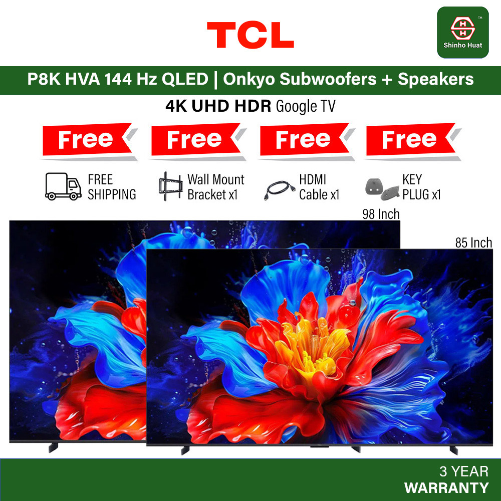 TCL 85 98 Inch QLED Quantum Dot 144Hz 4K UHD HDR Google TV 85P8K 98P8K Onkyo 2.1 Channel subwoofer speaker