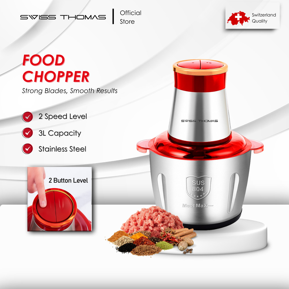 Swiss Thomas Food Processor Mincer Meat Grinder Electric Blender 600W Power 3L Chopper Mesin Pengisar Pengadun Makanan