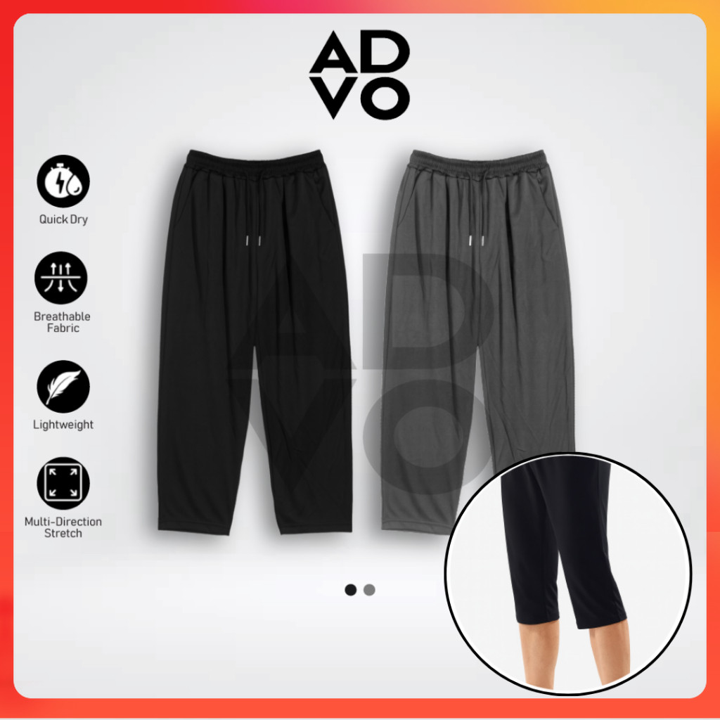 ADVO 3 Suku Mid-Long Stretchy Tracksuit Pants 3 Quarter Men Polyester Seluar Lelaki 3/4 Track Pants Sukan Plus Size