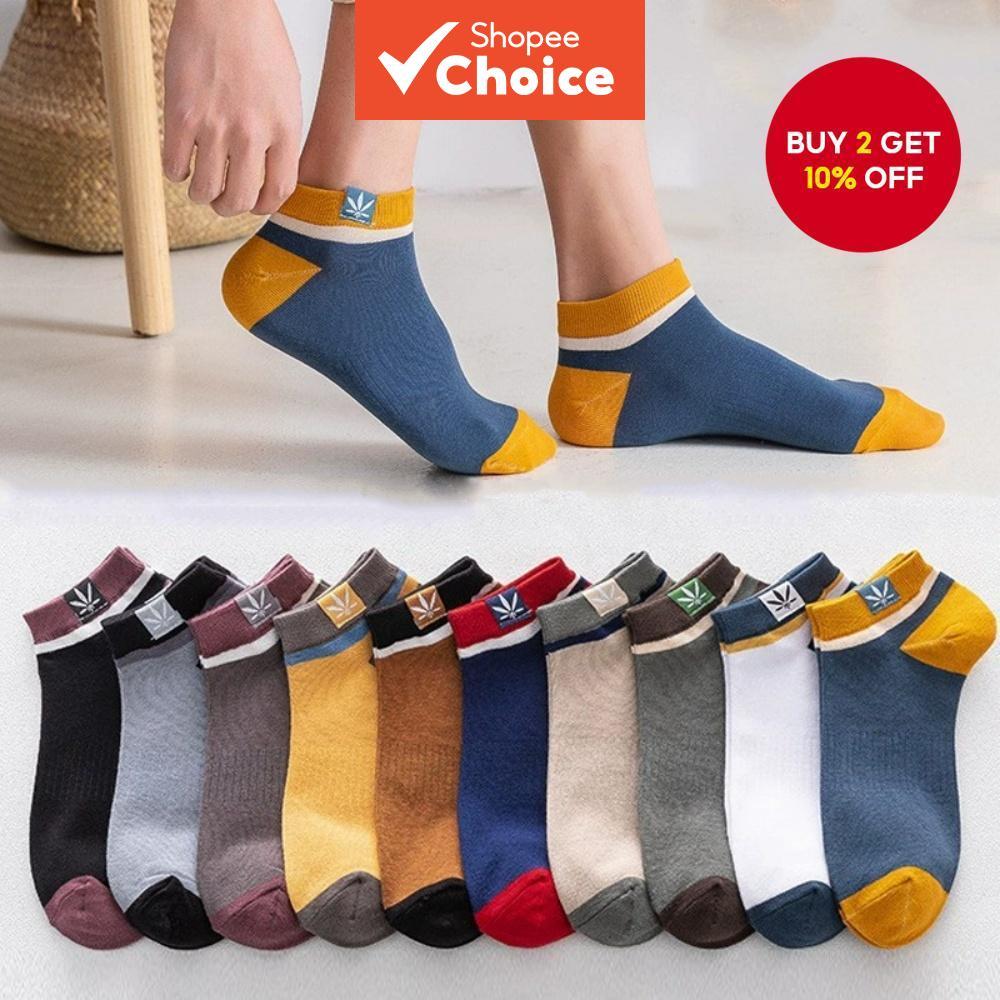 10 Pairs of Men's Trendy Thin Sports Socks | Breathable, Sweat-Absorbing, Odor-Resistant Boat Socks（White/Blue/Yellow）