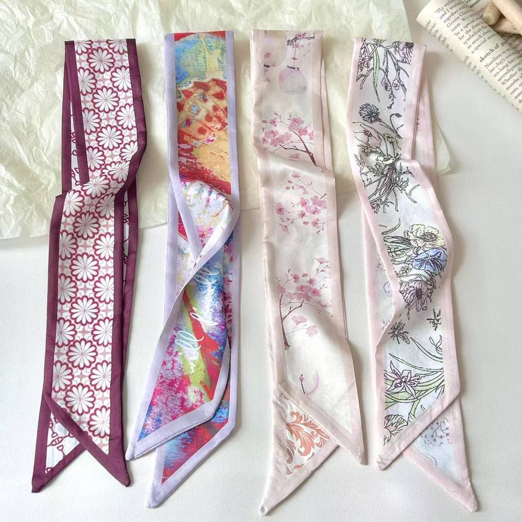 Retro Purple silk scarf for women twilly scarf for bags handle headband hair accessories SJ1026