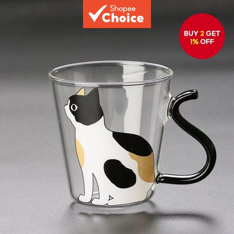 One glass Cat Cup Heat-Resistant Cold-Resistant Creative Mug Novelty Cat Cup 260ml/8.8oz, office cup, glass cup with straw