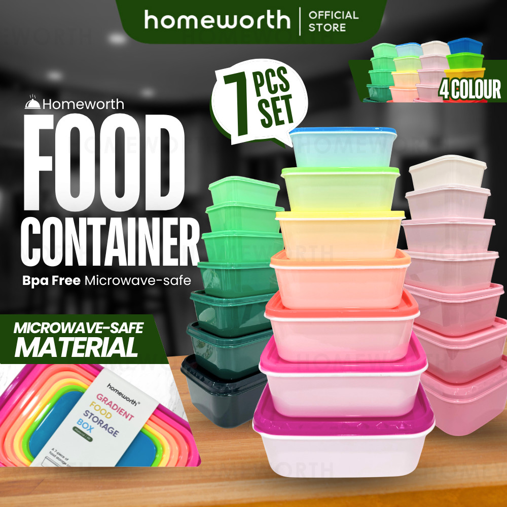 HOMEWORTH 7 in 1 Food Container Set Rainbow With Lid Bekas Makanan Hadiah Microwave-safe
