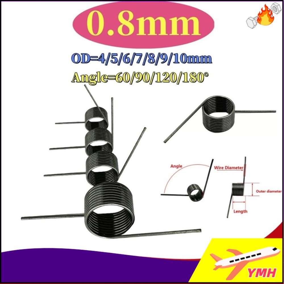 10pcs d0.8mm OD4/5/6/7/8/9/10mm V-shaped spiral torsion spring angle 60/90/120/180 degrees[YMH-CB]