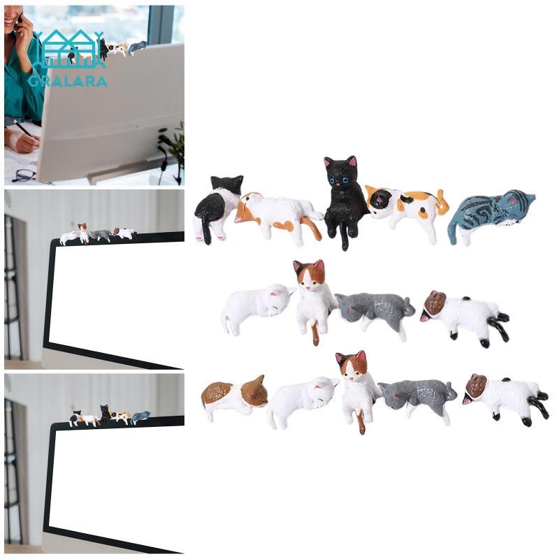 Gralara 3D Craft Figurine Computer Monitor Decors Chairs TV Monitor Display Table Bookshelf Figure Small Cat Statue Figurine Decoration
