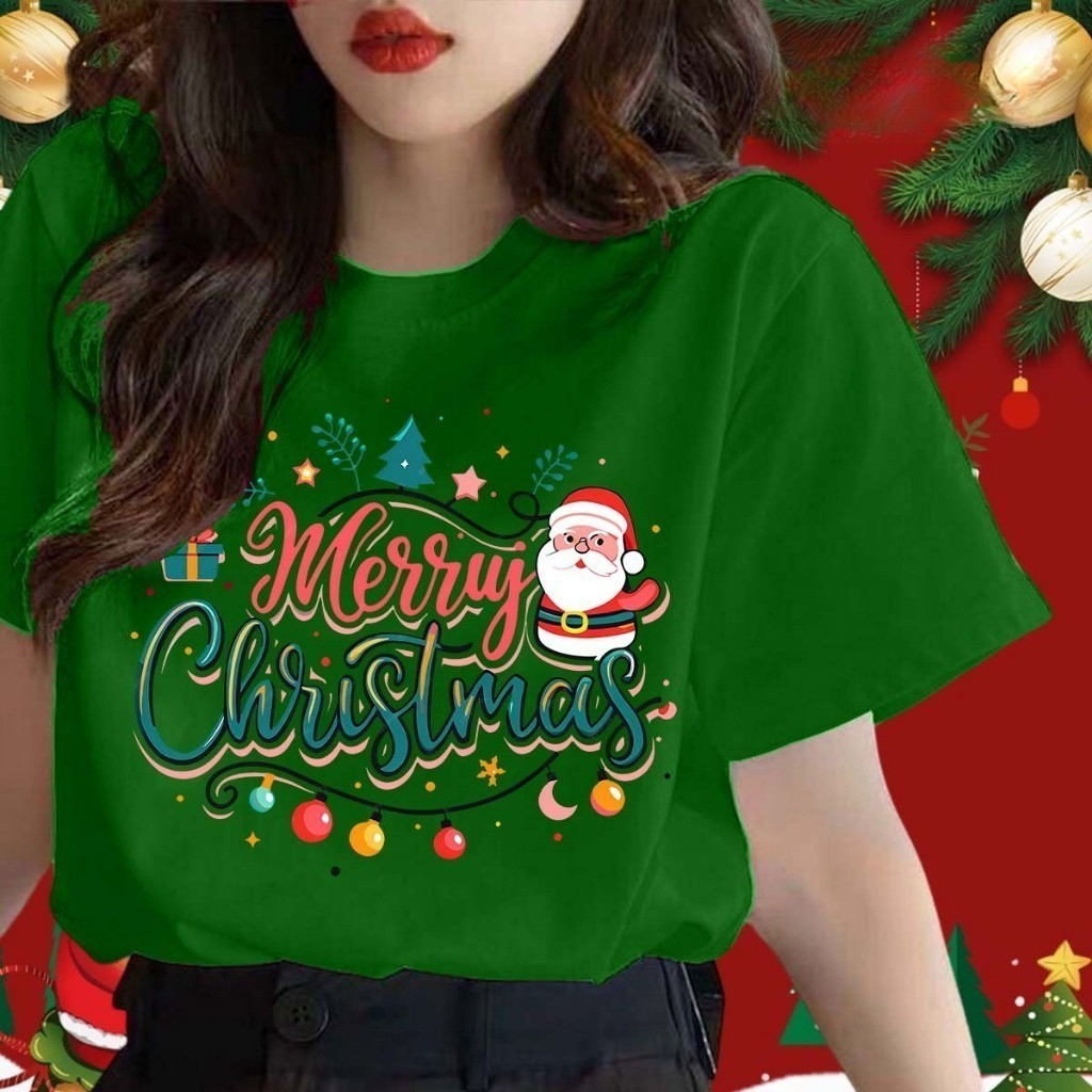 Maise Parent-child Baju Merry Christmas T-shirt Kids Adults Christmas T-shirt Cotton Christmas Family Short Sleeve