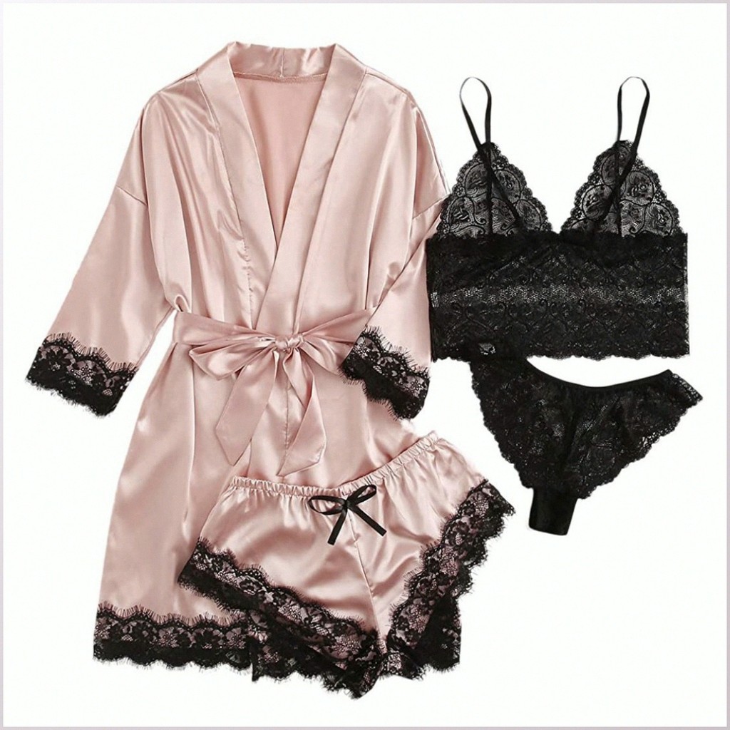 Nightgown Four-piece Set Focus on Sleep Homewear V Word Fine and Smooth Pursuing Life High-end