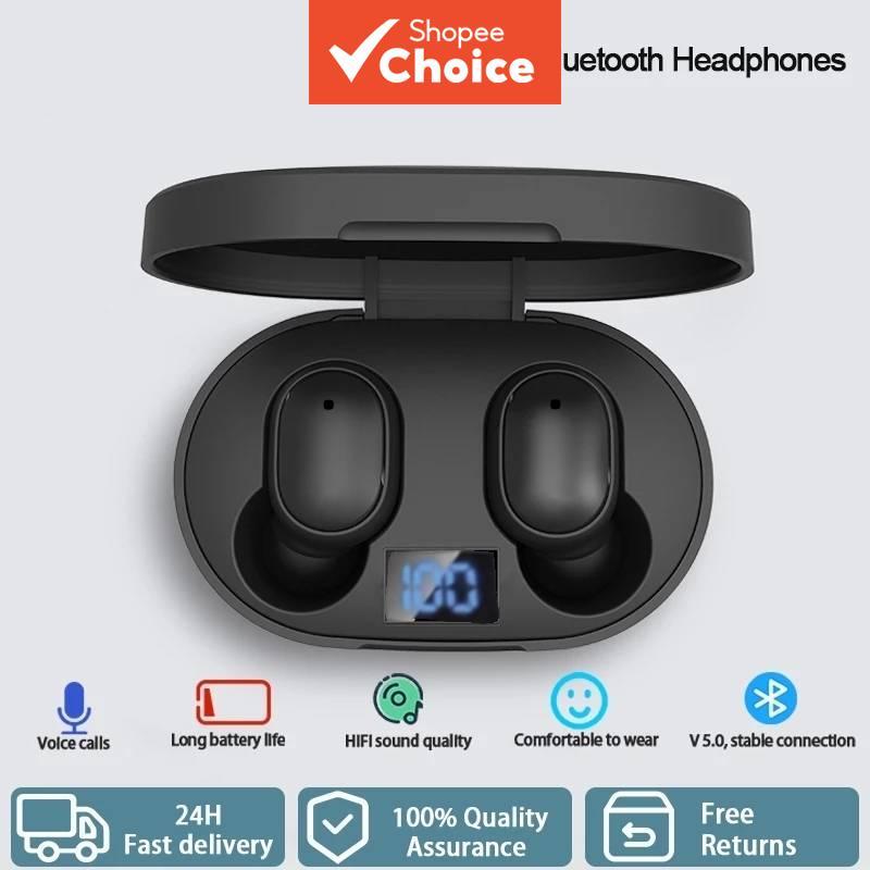 E6S Blue Green Earphones TWS Wireless Earbuds Bluetooth 9D Stereo Sound LED Display Headphone Waterproof Noise Reduction Headset With Mic