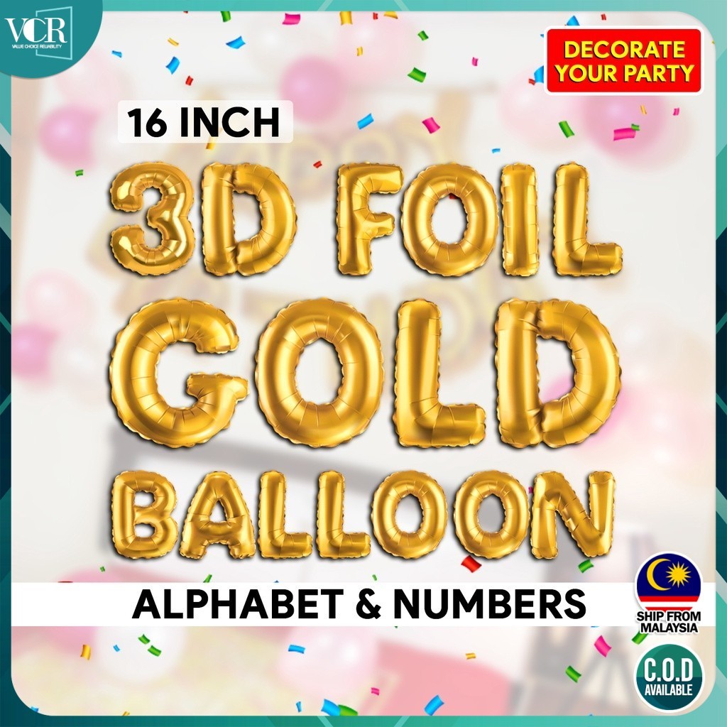 VC Art 3D Foil Balloon Gold Alphabet Balloon Belon Event Wedding Birthday Party Balloon Decoration Celebration