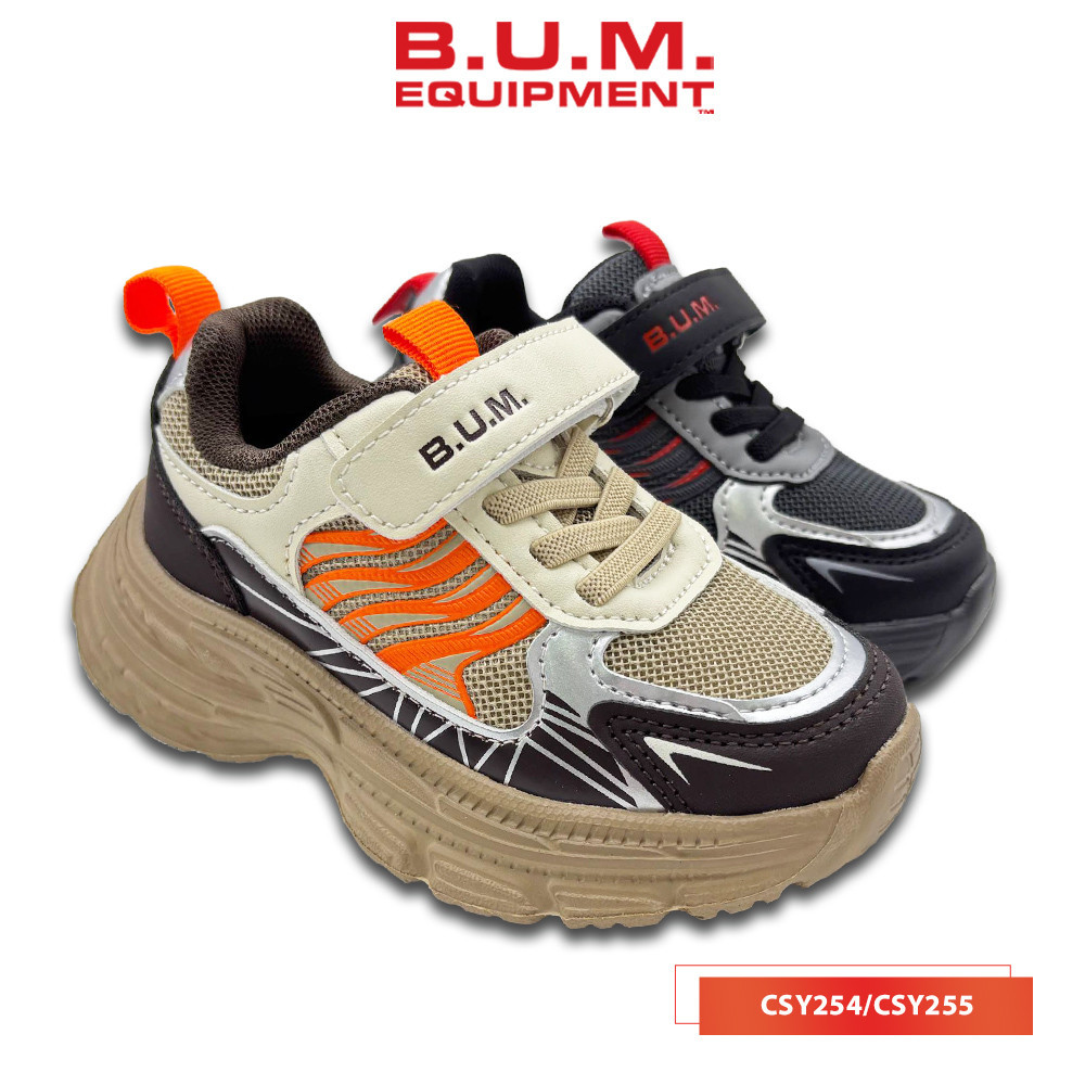 BUM Equipment Kid's Shoe CSY254/CSY255 Black x Red/Brown x Orange - Kasut Kanak-Kanak Kasual Ringan Selesa Sneakers