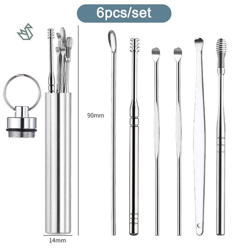 [Boomfashion] Stainless steel ear pick spiral spring ear pick cleaner portable 6pc ear cleaner [MY]