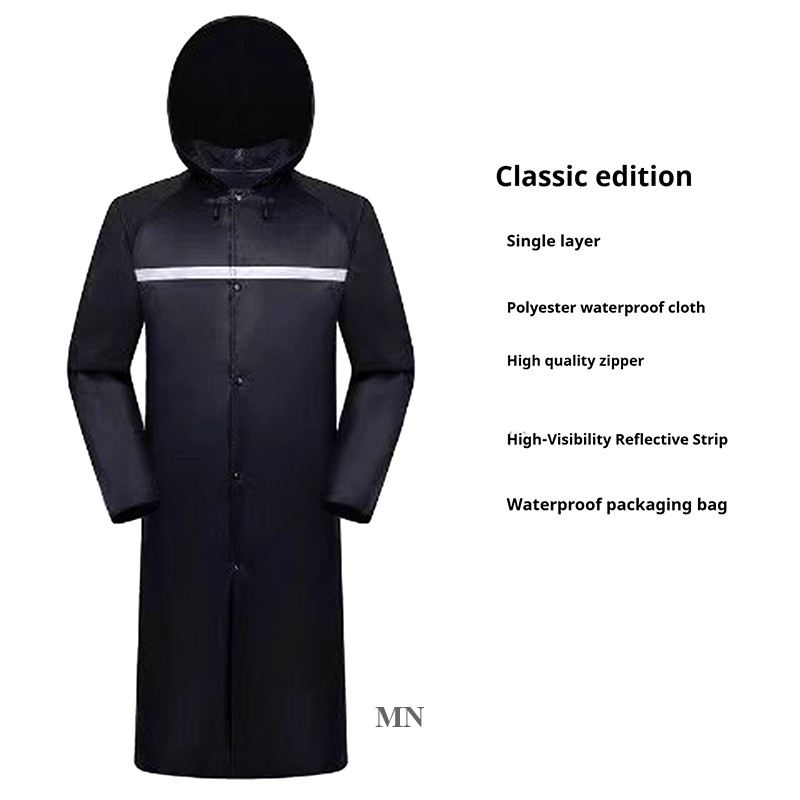 MN Hooded Rain Poncho,Black Waterproof Raincoat For Adults - Durable PVC, Zip-Up Hiking, Cycling, Fishing & Outdoor Activities