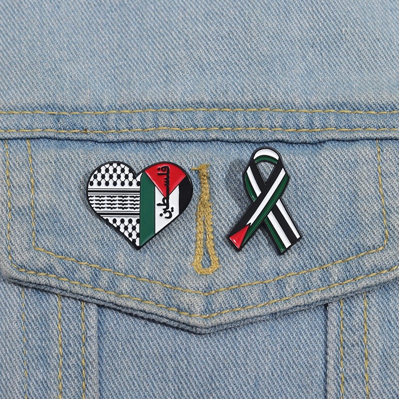Hijau Heart Palestine Flag Enamel Pins Love and Peace Brooch Metal Pin Badges Lapel Brooches Jewelry Gift