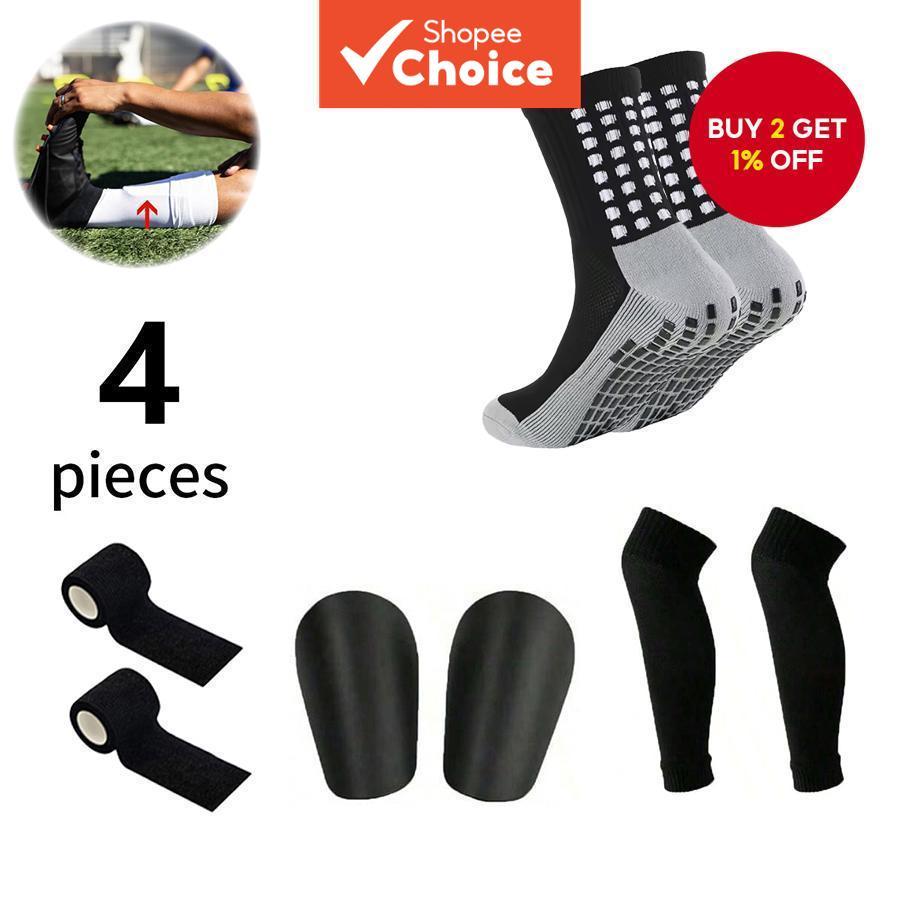  4-piece set for men and women, outdoor non-slip football socks, tennis socks, running socks, leg set, calf socks, anti-collision mini leg board, self-adhesive elastic bandage.  Set 4 Keping untuk Lel