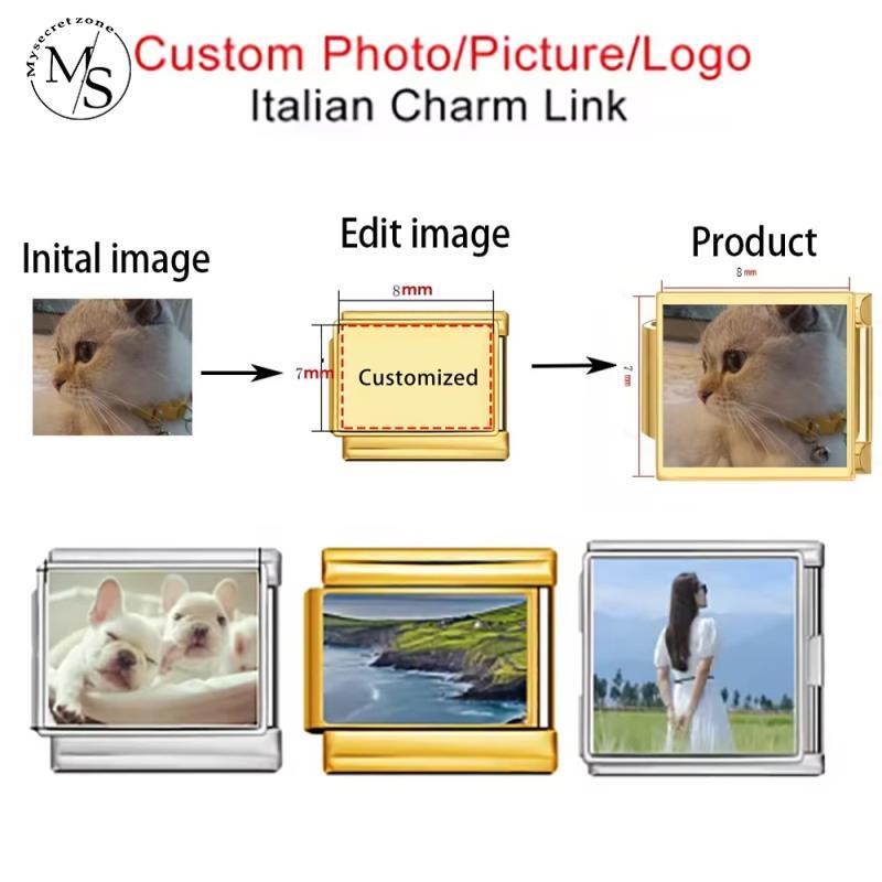 9mm Personalization Customized Italian Charm Custom Picture Logo Souvenir Bead Bracelet Stainless Steel Jewelry DIY Making Christmas Gift