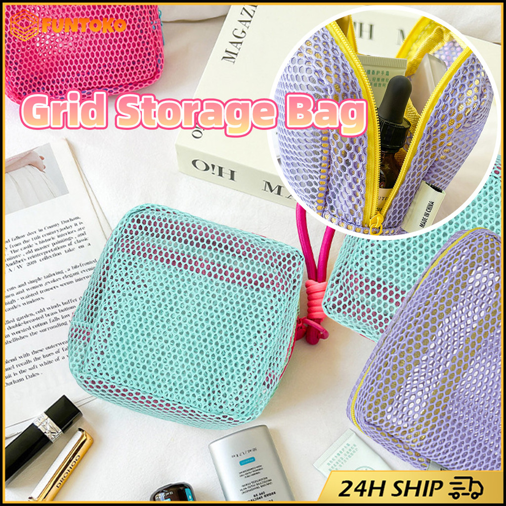 Quality Products Cosmetic Mesh Bag Divided Into Compartments Zipper For Storage Nylon Fabric Suitable Travel Many Colors