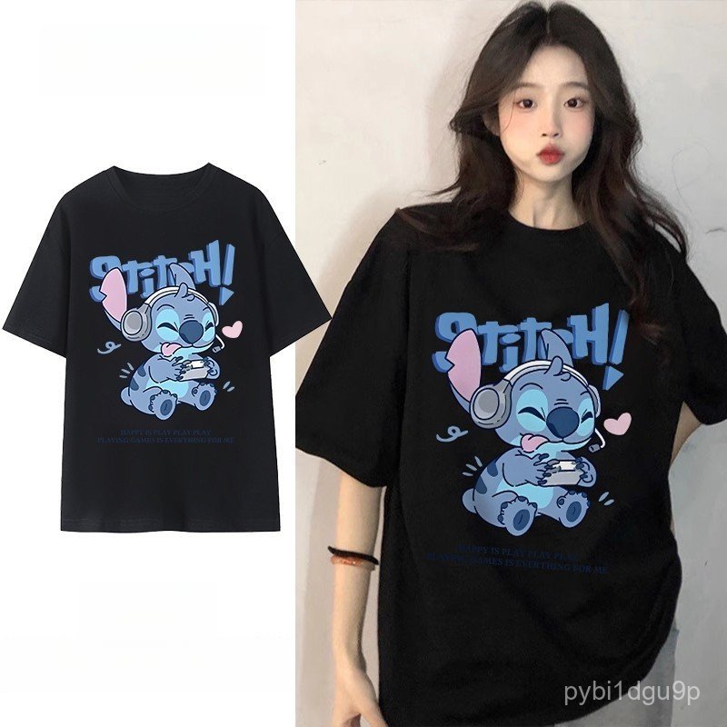 Printed t-Shirt Oversize Perempuan Summer Casual Women Loose Short Sleeve Blue Stitch Printed Korean Style