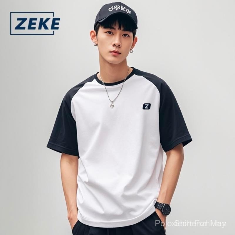ZEKE Short-sleeved T Shirt Oversized Loose Shirt Fashion Trend Splicing Color TBLW TP3Y