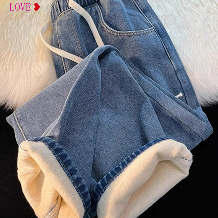 Thickened Straight-Leg Jeans | Fleece-Lined & Elastic Waist | Autumn/Winter