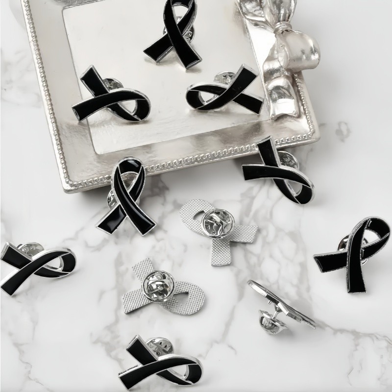 Memorial Ribbon Brooch Black Mourning Pin for Funeral Service 1pcs