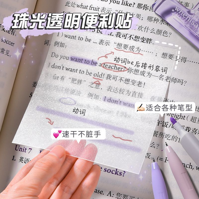 LOXE Sticky Notes Papan Kenyataan Lutsinar Berkilat Boleh Tulis Koyak Tahan Air Cantik Pelajar Exam Study Highlighter Penanda Buku Pejikat Sticky Note LOXE 透明便利贴