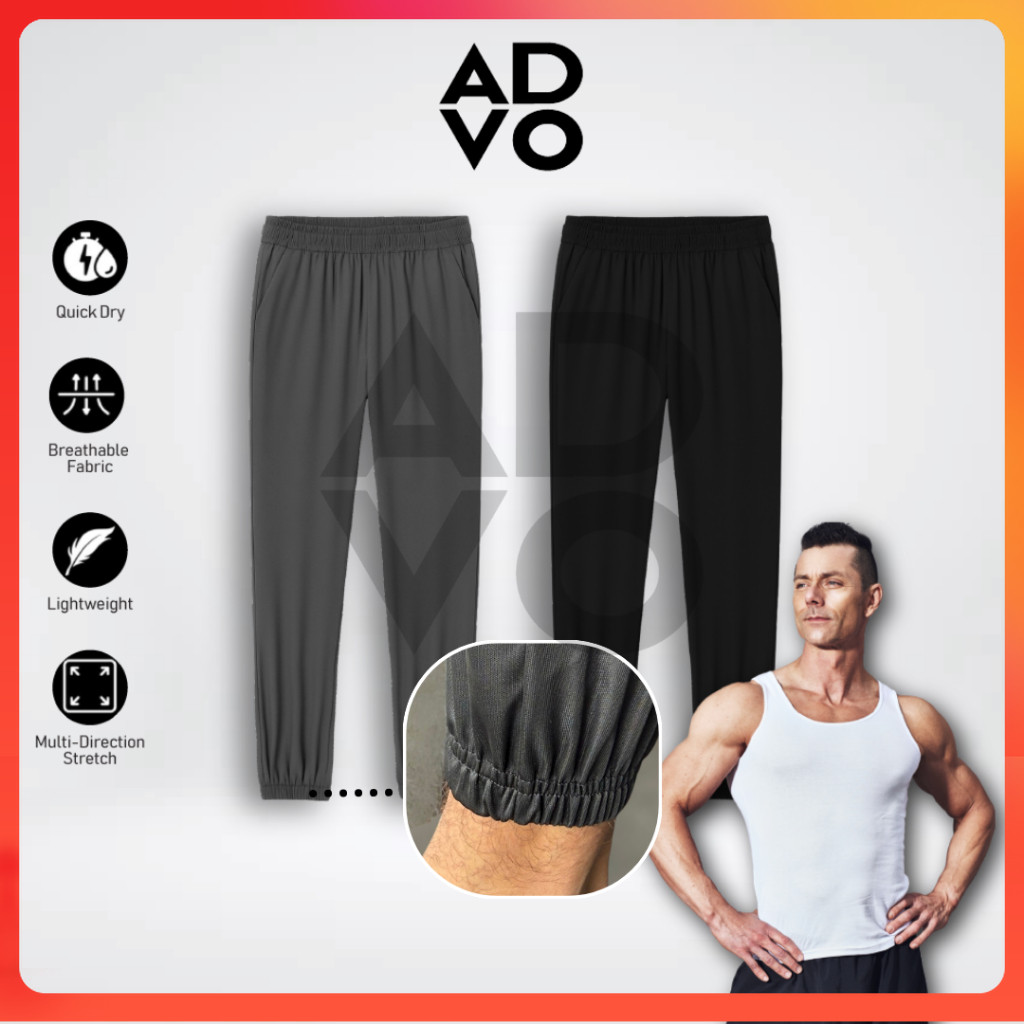 ADVO Jogger Stretchy Sweatpants Tracksuit Pants Men Polyester Seluar Lelaki Track Pants Sukan Plus Size