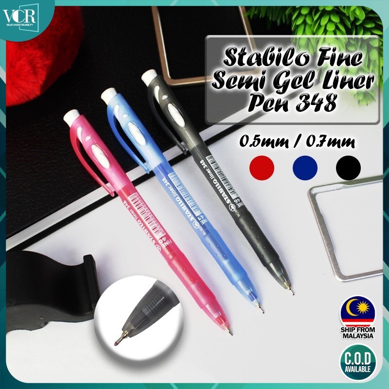 STABILO Liner 348 Semi Gel Ball Pen 0.5mm/0.7mm Office Stationery Pejabat Alat Tulis Retractable Pen Writing Instrument