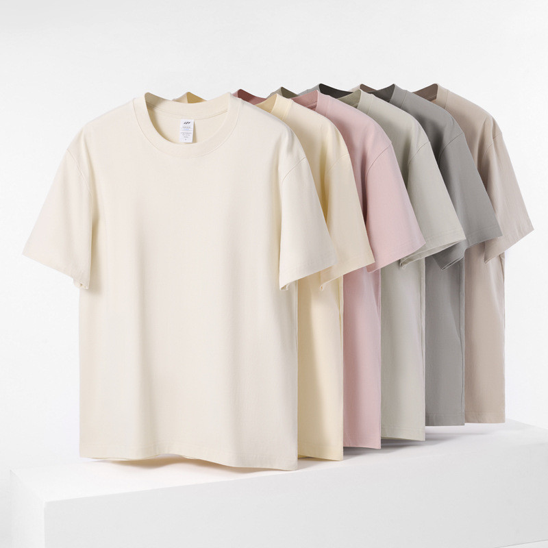 Sanhai Whale|Style 0g Heavy Short-Sleeved t-Shirt Men Women Pure Cotton Spring Summer Pure White Loose Street Wear Half-Sleeved