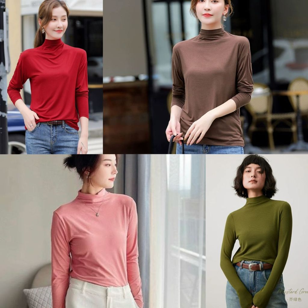 6-1?【 Murah Sekali】?M to 6XL  - Baju Fashion  Turtle High Neck Muslimah style Baju High Neck Long Sleeve Shirt Shirts