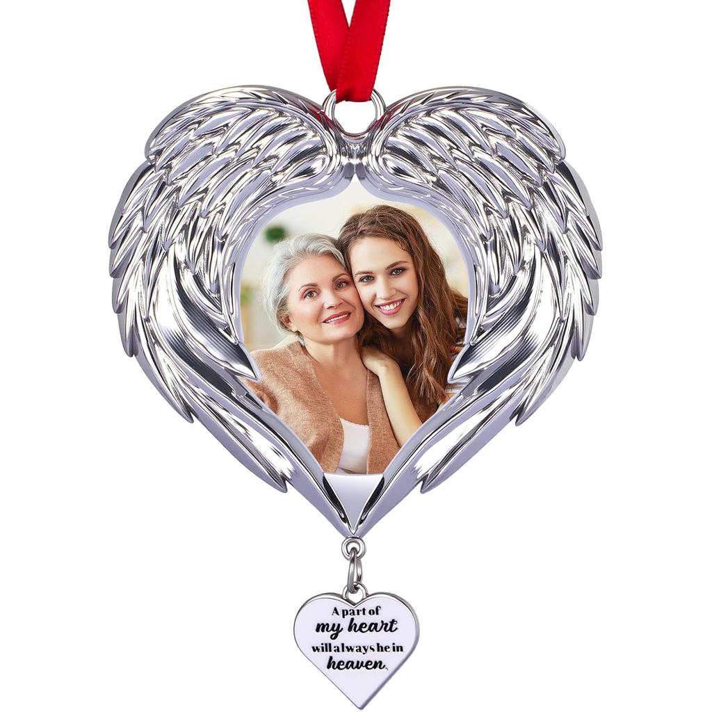 Perhiasan Foto Sayap Malaikat Krismas Memorial 2025 Hadiah Simpati untuk Kehilangan Orang Tersayang - Hiasan Bingkai Gambar Sayap Malaikat Peribadi untuk Hiasan Pokok Krismas di Syurga