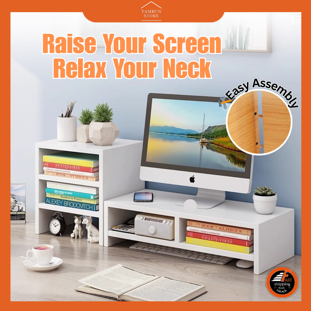 Desktop Rack Organizer Monitor PC Ipad Table Riser Stand Rak Meja Buku Asrama Hostel Office Komputer Multi Layer电脑支架