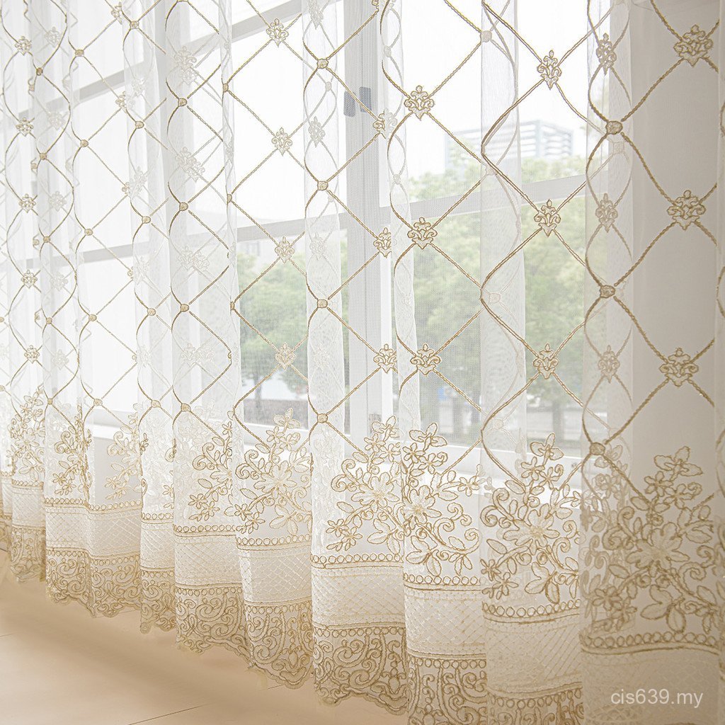 Curtains Embroidered Transparent Moroccan Gauze Curtains Gauze Curtains European Style Ready Stock Support Tube Cross-Border American Style Cur