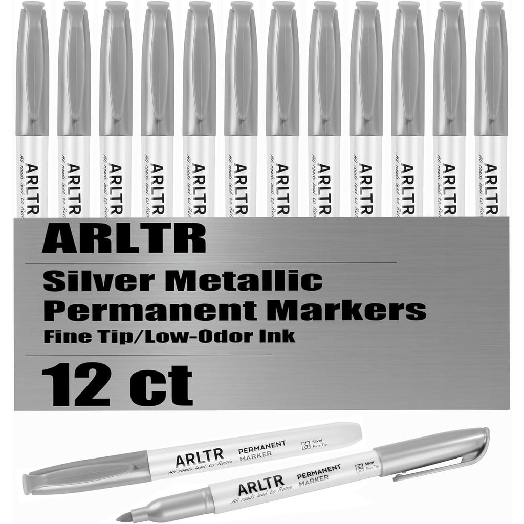 Penanda Kekal Perak Metalik, 12 Pek Pen Penanda Metalik Perak untuk Ilustrasi Artis, Penandaan Industri, Kraf DIY, Pembuatan Kad Hadiah