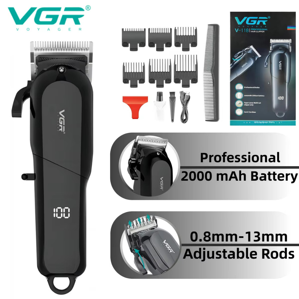 [Stocked] Original VGR V-118 Professional Rechargeable Hair Clipper Trimmer Hair Shaver Grooming kit