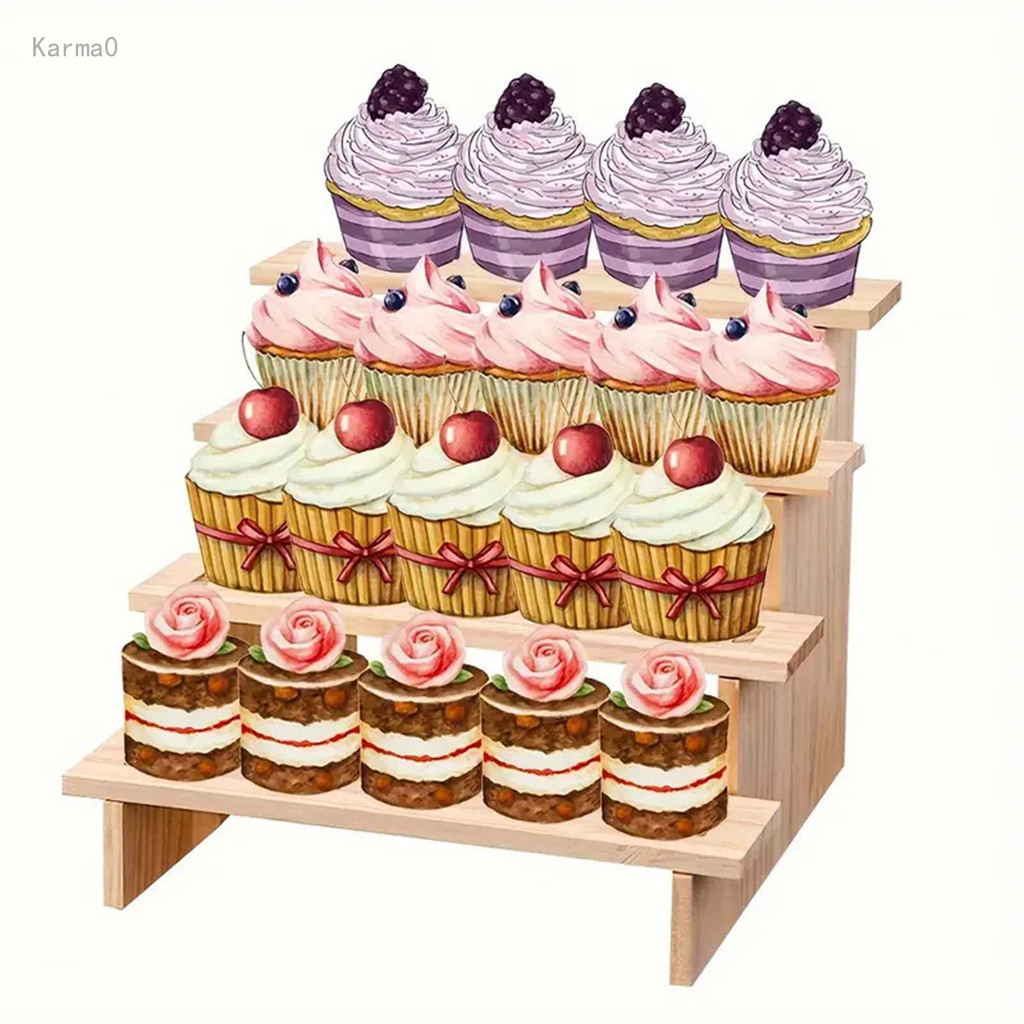 Wooden Multi-Layer Storage Display Rack Storage Rack Solid Wood Ladder Cupcake Display Storage Rack Display Plant Shelf Jewelry Stand Riser Shelf