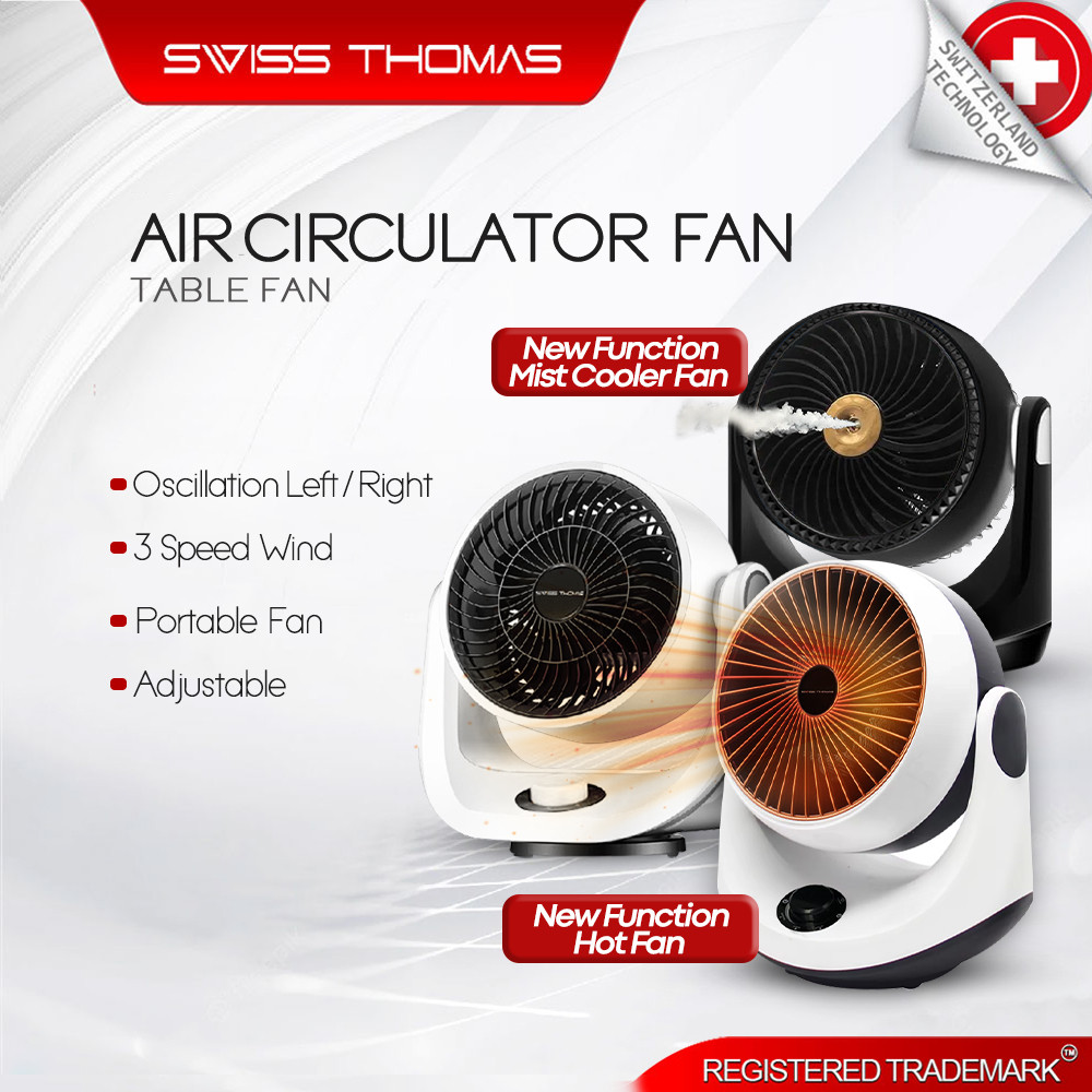 SwissThomas Mist Fan/ Hot Air Circulating Fan 3 Speed Strong Wind Fan 80W/1500W Portable Kipas Angin Table Fan