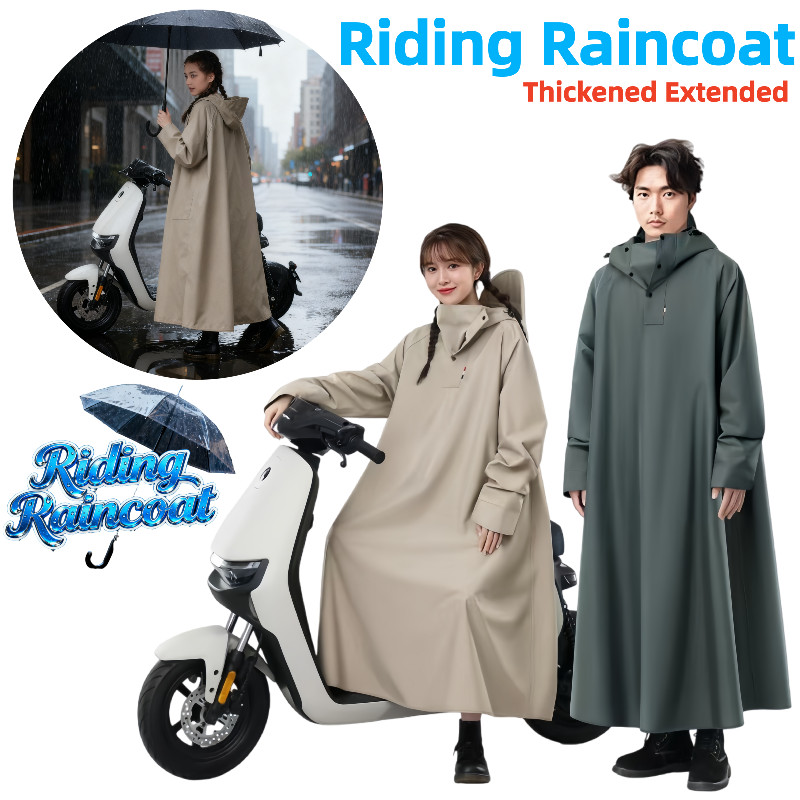 Riding Raincoat Unisex Thickened Lengthened Hooded Fashion Raincoat Outdoor Riding Gear Baju Hujan