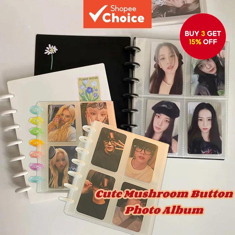 A5 Mushroom Button Binder Album 80 Pockets 3inch Photocard Storage Lomo Card Collection Book 7-hole Inside Page Sleeves Stationery Gift