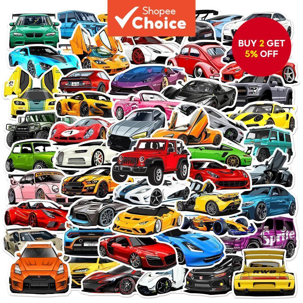 50pcs Cartoon Cool Sports Car Racing Series Graffiti Stickers Suitable for Laptop Helmet Desktop Water Cup Decoration Waterproof DIY Handbook Sticker Pack