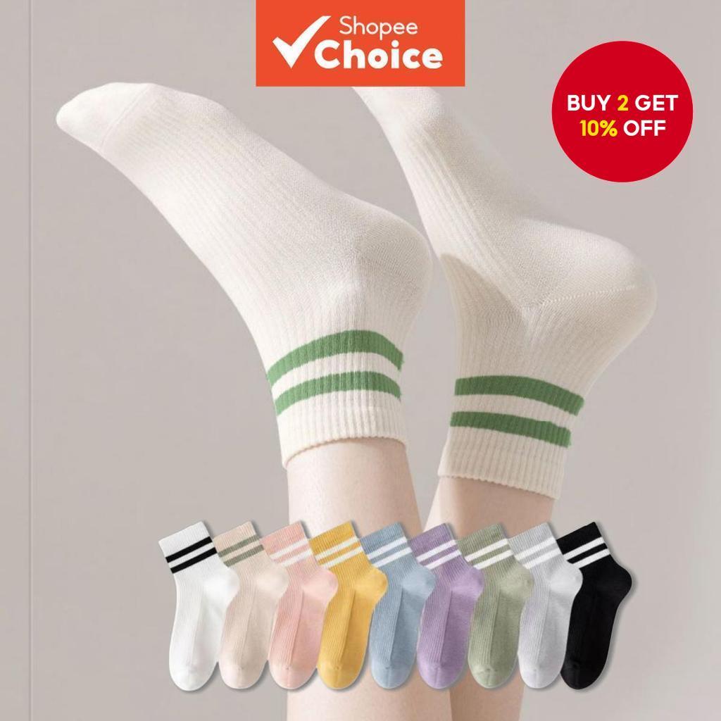 9 Pairs Ladies Multicolor Rainbow Color Stripes Comfortable Classic Casual Breathable Cute Japanese Korean Version Socks