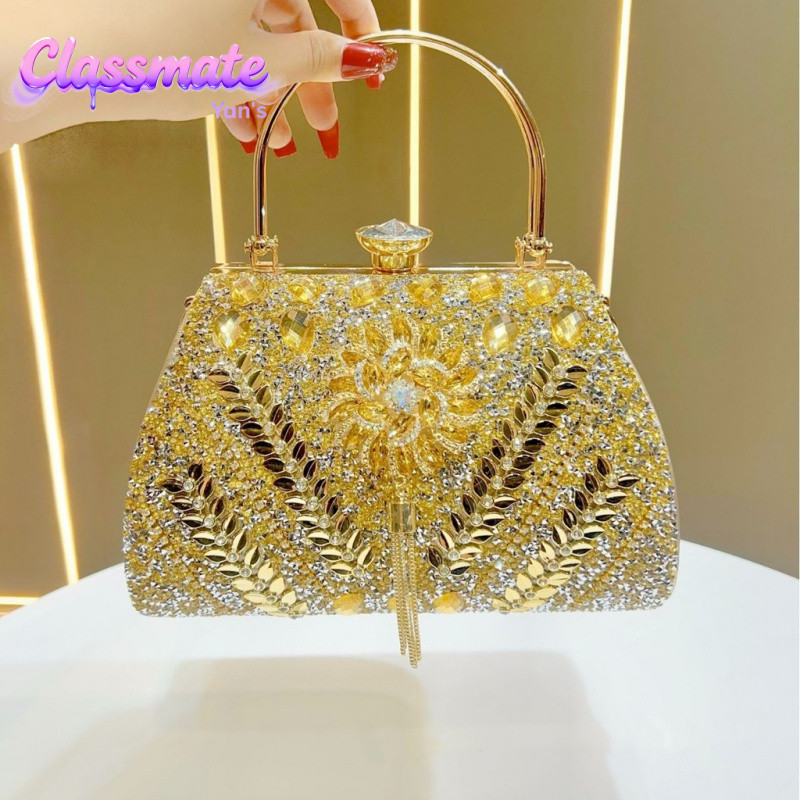[Classmate Yan's] ins New Style Female Bag Handbag Large-Capacity Female Bag High-End Celebrity Bag Diamond-Studded Handbag Shoulder Bag Cross @