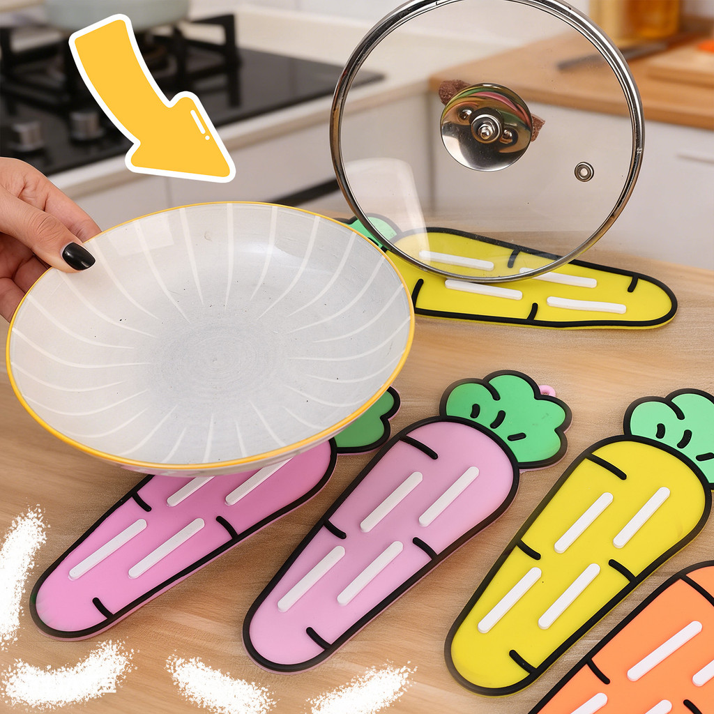 Carrot Silicone Table Mats - Heat-Resistant Draining Coasters for Hot Dishes, Pans & Bowls - Non-Slip Durable Kitchen Accessories